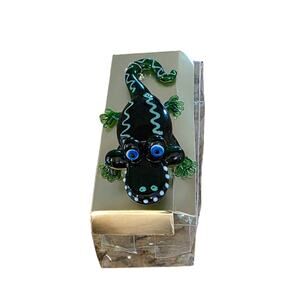 Alligator Crocodile Glass Figurine Green Miniature Hand Blown Glass‎